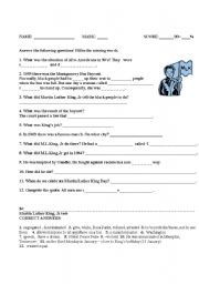 English Worksheet: Martin Luther King,Jr ( a test)