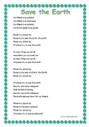 English Worksheet: Save the Earth song