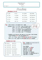 English Worksheet: Numbers from 1 to 100 - tips & exercises