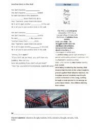 English Worksheet: Another Brick in The Wall by Pink Floyd