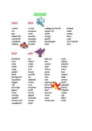 English worksheet: Animals