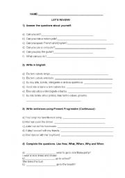 English Worksheet: Review Exercises