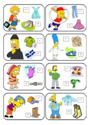 English Worksheet: SIMPSONS MEMORY CARDS CLOTHES PART 1