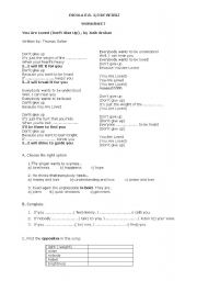 English Worksheet: dont give up SONG