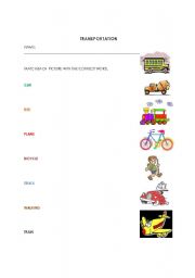 English worksheet: TRANSPORTATION