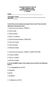 English Worksheet: exam fourth grade