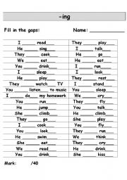 English Worksheet: Elementary Present Continuous Gap-Fill Drill