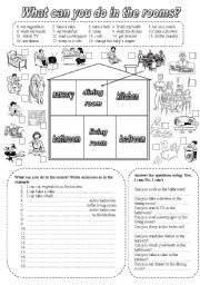 English Worksheet: What can you do in the rooms? (2)