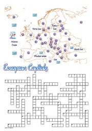 English Worksheet: European Capitals Crossword