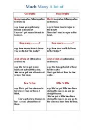 English worksheet: Much Many A lot of