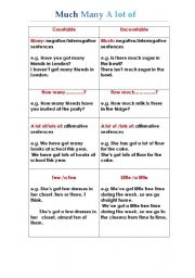 English Worksheet: Much Many A lot of