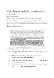 English Worksheet: Reading Comprehension Quiz