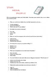 English Worksheet: Your Media Profile  