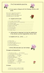 English worksheet: Pre intermediate practice