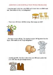 English Worksheet: ADDITION AND SUBTRACTION WORD PROBLEMS