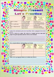 English Worksheet: Simple Present - Lets Practice - Speaking, Listening, Reading and Writing