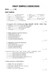 English Worksheet: PAST SIMPLE EXERCISES