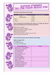 English Worksheet: Simple Present - Tell me more about you.