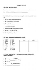 English Worksheet: Noun and Verb Review