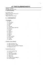 English worksheet: at the hairdressers