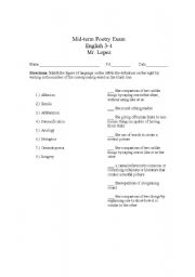 English Worksheet: Poetry Mid-Term