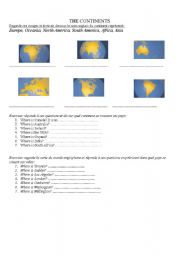 English worksheet: the continents