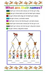 English Worksheet: A LOGIC  PUZZLE    to practice has got / hasnt got