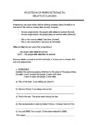 English Worksheet: POSITION OF PREPOSITIONS IN RELATIVE CLAUSES
