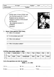 Reading worksheet - Harry Potter