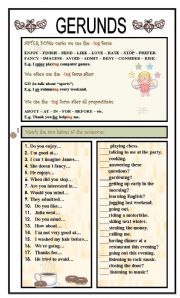 English Worksheet: GERUNDS