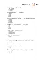 English Worksheet: Valentines Day Quiz