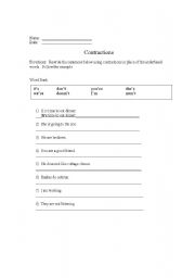 English Worksheet: Contractions