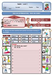 English Worksheet: VERB CAN (ABILITY) - INTERROGATIVE