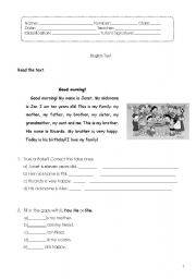 English Worksheet: Progress Test (family, adjectives that describe feelings, personal pronouns, possessive adjectives and verb to be)