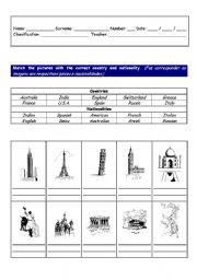 Worksheet on countries - monuments