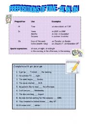 English Worksheet: Prepositions of Time - At, In, On