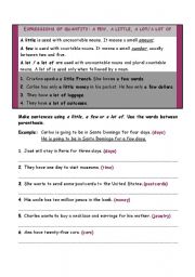 English Worksheet: Expression of quantity: a little, a few, a lot, a lot of