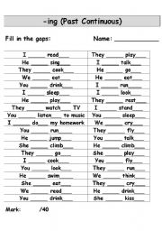 English Worksheet: Elementary Past Continuous Gap-Fill Drill