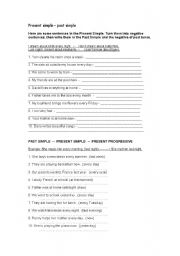 English Worksheet: Present Simple, Present Progressive, Past Simple and Adjectives