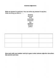 English Worksheet: Extreme adjectives game