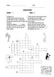 English worksheet: ANIMAL CROSSWORD