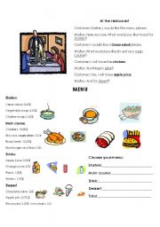 English Worksheet: Restaurant activity