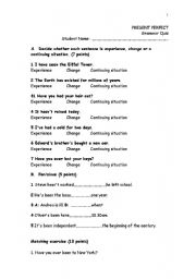 English worksheet: PRESENT PERFECT QUIZ