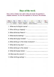 English worksheet: days of the week