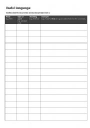 English Worksheet: Recording useful language