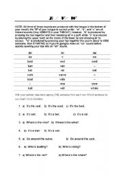 English worksheet: Pronunciation - b - v - w  - Basic