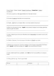 English Worksheet: Phrasal Verbs + Present Simple + Present Continuous + Simple Past + Future + Conditional