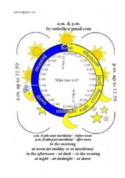 English Worksheet: Parts of a Day (am/pm) & Sharks Weekdays