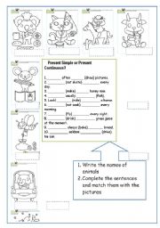 English worksheet: Animals: present simple or present continuous