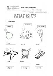 English worksheet: ARTICLE AN